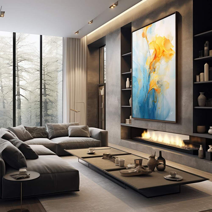 Quadro Decorativo Abstrato Primavera 2 - Estilo e Elegância para Sua Decoração - quadros decorativos 1 Tela Vertical, 3 Telas - em escritorio elegante