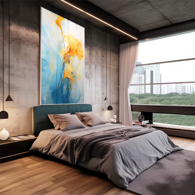 Quadro Decorativo Abstrato Primavera 2 - Estilo e Elegância para Sua Decoração - quadros decorativos 1 Tela Vertical, 3 Telas - em sala moderna