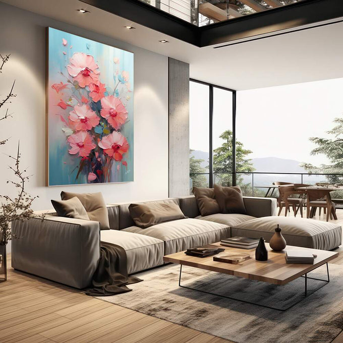 Quadro Decorativo Abstrato Primavera Doce 1 - Elegância e Modernidade para Sua Decoração - quadros decorativos 1 Tela Vertical, 3 Telas - em escritorio elegante
