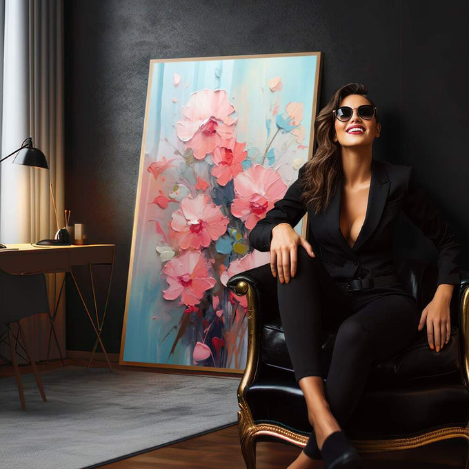 Quadro Decorativo Abstrato Primavera Doce 1 - Elegância e Modernidade para Sua Decoração - quadros decorativos 1 Tela Vertical, 3 Telas - em sala moderna