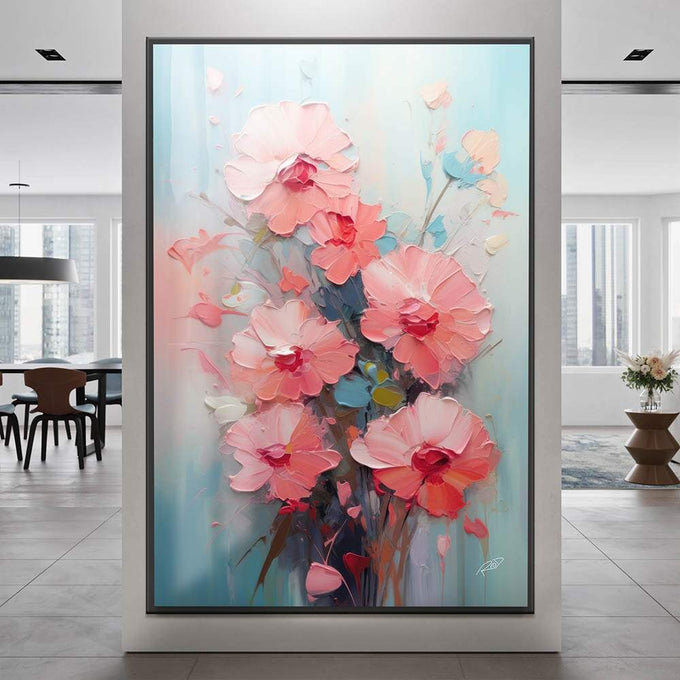 Quadro Decorativo Abstrato Primavera Doce 1 - Elegância e Modernidade para Sua Decoração - quadros decorativos para sala 1 Tela Vertical, 3 Telas - em ambiente decorado