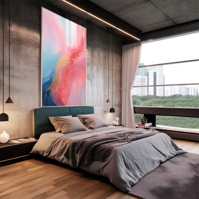 Quadro Decorativo Abstrato Primavera Doce - Elegância e Sofisticação para seu Ambiente - quadros decorativos para sala 1 Tela Vertical, 3 Telas - em quarto contemporaneo