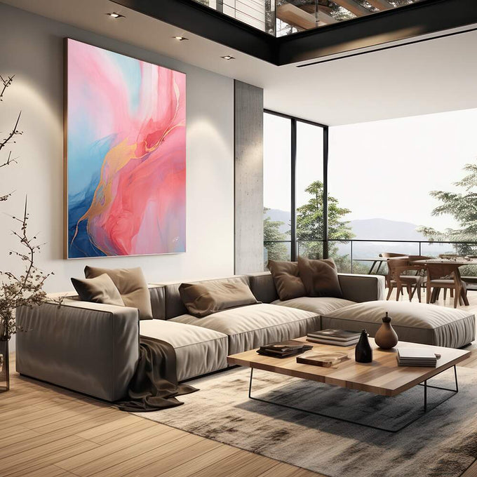 Quadro Decorativo Abstrato Primavera Doce - Elegância e Sofisticação para seu Ambiente - quadros decorativos 1 Tela Vertical, 3 Telas - em escritorio elegante