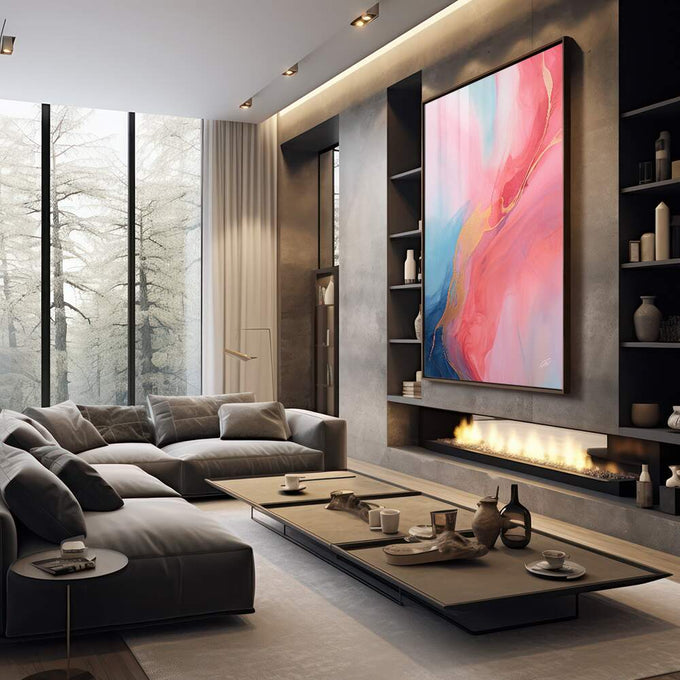 Quadro Decorativo Abstrato Primavera Doce - Elegância e Sofisticação para seu Ambiente - quadros decorativos para sala 1 Tela Vertical, 3 Telas - em living room premium