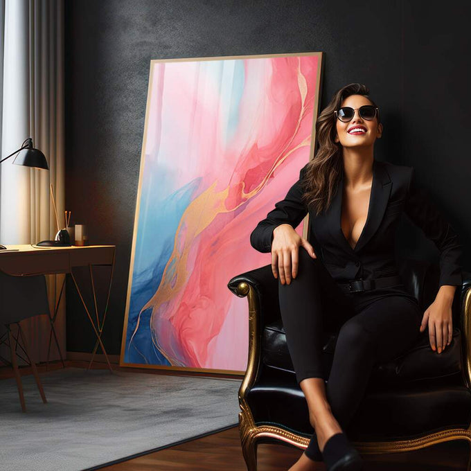Quadro Decorativo Abstrato Primavera Doce - Elegância e Sofisticação para seu Ambiente - quadros decorativos 1 Tela Vertical, 3 Telas - em sala moderna