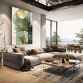 Quadro Minimalista de Folhas Verdes - Elegância e Sustentabilidade - quadros decorativos para sala 1 Tela Vertical, 3 Telas - em quarto contemporaneo