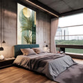 Quadro Minimalista de Folhas Verdes - Elegância e Sustentabilidade - quadros decorativos 1 Tela Vertical, 3 Telas - em sala moderna