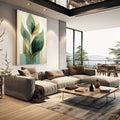 Quadro Decorativo Minimalista Folhas Verdes - quadros decorativos para sala 1 Tela Vertical, 3 Telas - em quarto contemporaneo