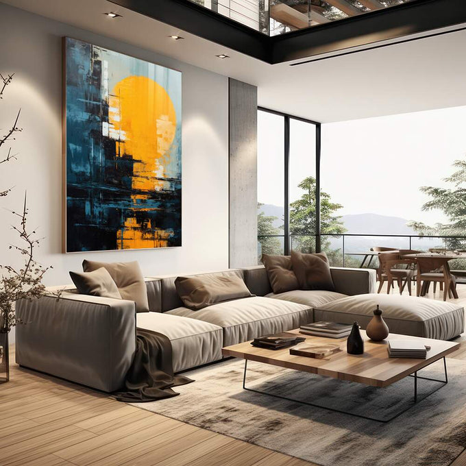 Quadro Decorativo Noite Artística - Elegância e Sofisticação para Seu Lar - quadros decorativos 1 Tela Vertical, 3 Telas - em sala moderna