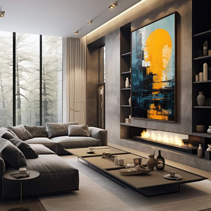 Quadro Decorativo Noite Artística - Elegância e Sofisticação para Seu Lar - quadros decorativos para sala 1 Tela Vertical, 3 Telas - em quarto contemporaneo
