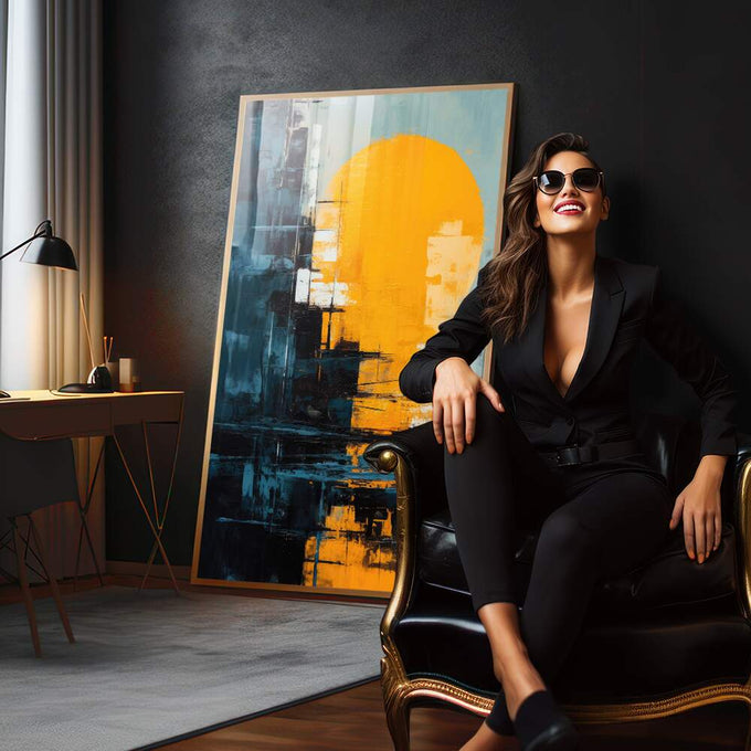 Quadro Decorativo Noite Artística - Elegância e Sofisticação para Seu Lar - quadros decorativos 1 Tela Vertical, 3 Telas - em escritorio elegante