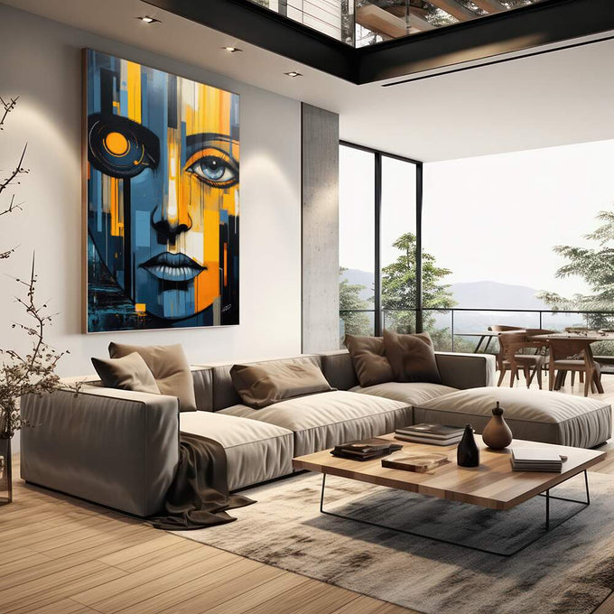 Quadro Decorativo Rosto Artístico - Estilo Contemporâneo para Sua Decoração - quadros decorativos para sala 1 Tela Vertical, 3 Telas - em quarto contemporaneo