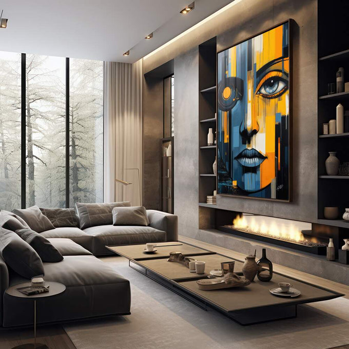 Quadro Decorativo Rosto Artístico - Estilo Contemporâneo para Sua Decoração - quadros decorativos 1 Tela Vertical, 3 Telas - em escritorio elegante