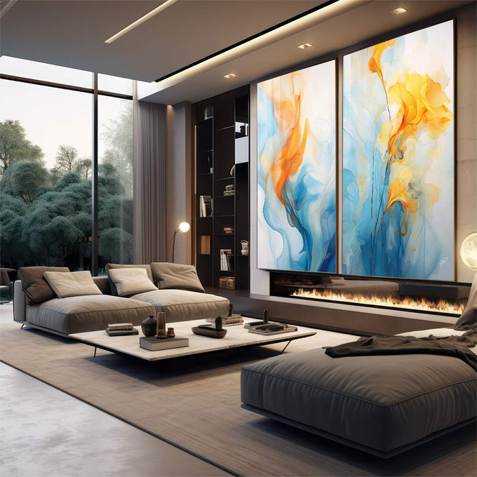 Quadro Decorativo Duo Abstrato Primavera - Arte Vibrante para Sua Casa - quadros decorativos para sala 2 Telas, Abstratos e Geométricos - em quarto contemporaneo