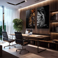 Quadro Decorativo Duo Leão - Elegância Realista para Seu Ambiente - quadros decorativos para sala 2 Telas, arte felina - em quarto contemporaneo