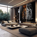 Quadro Decorativo Duo Leão - Elegância Realista para Seu Ambiente - quadros decorativos para sala 2 Telas, arte felina - em living room premium