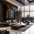 Quadro Decorativo Duo Leão - Elegância Realista para Seu Ambiente - quadros decorativos 2 Telas, arte felina - em sala moderna