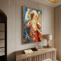 Quadro Decorativo Arcanjo Gabriel - Elegância em Tecido Canvas para a Sua Casa - quadros decorativos para sala 1 Tela Vertical, 3 Telas - em ambiente decorado