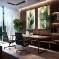 Quadro Decorativo Duo Leaves - Elegância Verde para sua Decoração Moderna - quadros decorativos para sala 2 Telas, Arte Botânica - em living room premium