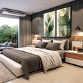 Quadro Decorativo Duo Leaves - Elegância Verde para sua Decoração Moderna - quadros decorativos 2 Telas, Arte Botânica - em sala moderna
