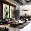 Quadro Decorativo Duo Leaves - Elegância Verde para sua Decoração Moderna - quadros decorativos 2 Telas, Arte Botânica - em escritorio elegante