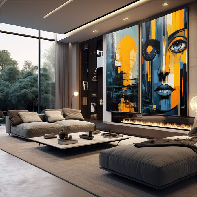 Quadro Decorativo Duo Night - Sofisticação e Estilo em Tecido Canvas - quadros decorativos para sala 2 Telas, aquarela e pincelada - em living room premium