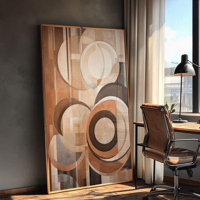 Quadro Decorativo Abstrato Rústico - Elegância e Estilo para Sua Parede - quadros decorativos para sala 1 Tela Vertical, 3 Telas - em ambiente decorado