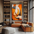 Quadro Decorativo Boho Arte Geométrica em Tons Quentes - quadros decorativos para sala 1 Tela Vertical, 3 Telas - em ambiente decorado