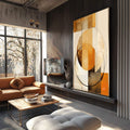 Quadro Decorativo Geométrico Moderno Círculos em Harmonia - quadros decorativos para sala 1 Tela Vertical, 3 Telas - em ambiente decorado