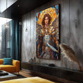Quadro Decorativo Arcanjo Miguel - Elegância e Estilo para sua Decoração - quadros decorativos para sala 1 Tela Vertical, 3 Telas - em ambiente decorado