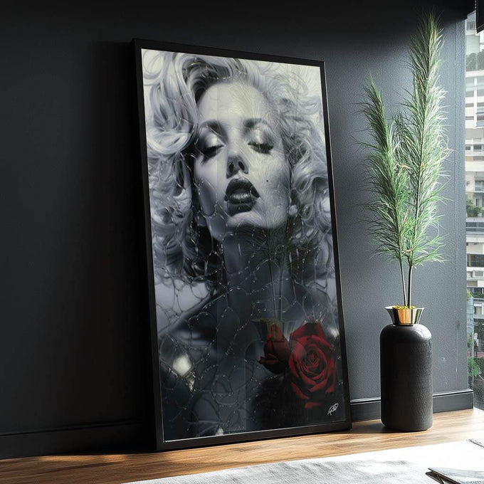 Quadro Decorativo Marilyn 07 - Elegância e Estilo para Sua Parede - quadros decorativos para sala 1 Tela Vertical, 3 Telas - em ambiente decorado