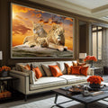 Quadro Decorativo Sofisticado: Família de Leões com Filhotes - quadros decorativos para sala 1 Tela, 1 Tela Horizontal - em ambiente decorado