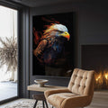 Quadro Decorativo Águia Abstrata Colorida - Arte Vibrante para Sua Decoração - quadros decorativos para sala 1 Tela Vertical, 3 Telas - em ambiente decorado