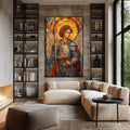 Quadro Decorativo Arcanjo Rafael - Sofisticação e Estilo para sua Casa - quadros decorativos para sala 1 Tela Vertical, 3 Telas - em ambiente decorado