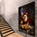 Ursinho Pooh de moletom vermelho com charuto, pote de mel e moedas sobre fundo grafite, quadro decorativo