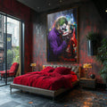 Quadro Decorativo Coringa e Alerquina na Chuva - Estilo e Cor para Sua Casa - quadros decorativos para sala 1 Tela Vertical, 3 Telas - em ambiente decorado