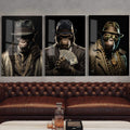 Quadro Decorativo Trio de Macacos Gangsteres - Estilo Único e Moderno - quadros decorativos para sala 1 Tela Vertical, 3 Telas - em ambiente decorado