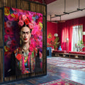 Quadro Decorativo Frida 02 - Estilo Vibrante em Tecido Canvas - quadros decorativos para sala 1 Tela Vertical, 3 Telas - em ambiente decorado