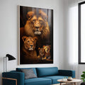 Quadro Decorativo Família de Leão com 2 Filhotes - Sofisticação e Estilo para Sua Decoração - quadros decorativos para sala 1 Tela Vertical, 3 Telas - em ambiente decorado