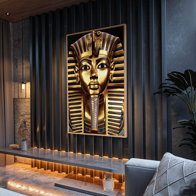 Quadro Decorativo Mitologia Egípcia 04 - Sofisticação e Estilo para sua Casa - quadros decorativos para sala 1 Tela Vertical, 3 Telas - em ambiente decorado