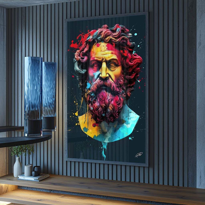 Quadro Decorativo Mitologia Grega - Arte Elegante para Transformar Seu Espaço - quadros decorativos para sala 1 Tela Vertical, 3 Telas - em ambiente decorado