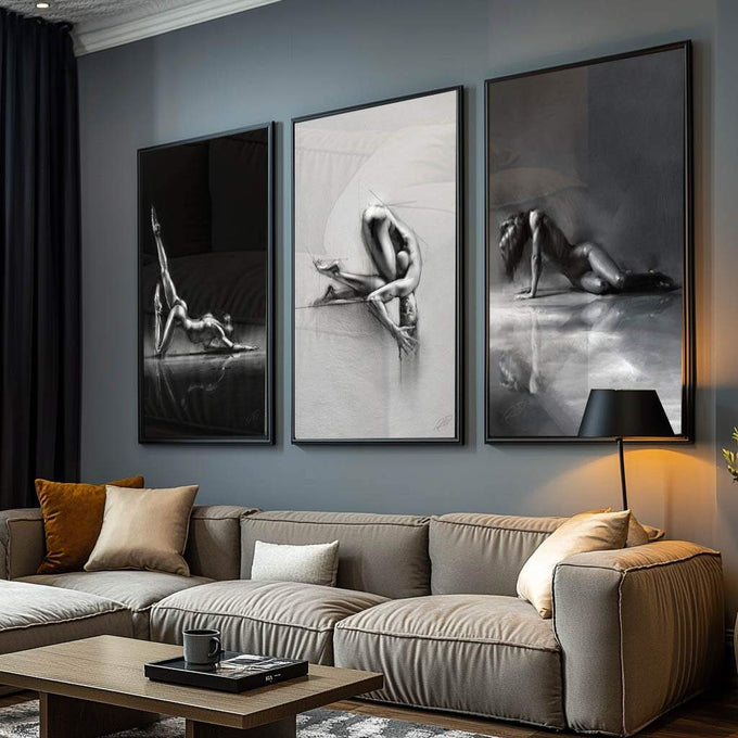 Quadro Decorativo Trio Girls Abstrato - Estilo Moderno e Elegante para Sua Decoração - quadros decorativos para sala 1 Tela Vertical, 3 Telas - em ambiente decorado