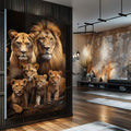 Quadro Decorativo Família de Leão com 4 Filhotes - Arte Sofisticada para Seu Lar - quadros decorativos para sala 1 Tela Vertical, 3 Telas - em ambiente decorado