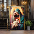 Quadro Decorativo Família Divina Geométrico - Estilo Sofisticado para Sua Casa - quadros decorativos para sala 1 Tela Vertical, 3 Telas - em ambiente decorado