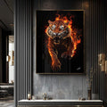 Quadro Decorativo A Fúria do Tigre - Arte Vibrante para Ambientes Eletrizantes - quadros decorativos para sala 1 Tela Vertical, 3 Telas - em ambiente decorado