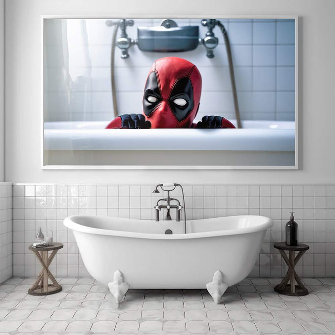 Quadro Decorativo Deadpool - Arte Criativa para Banheiro - quadros decorativos para sala 1 Tela, 1 Tela Horizontal - em ambiente decorado