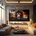 Quadro Decorativo Leão Motivacional - quadros decorativos para sala 1 Tela, 1 Tela Horizontal - em ambiente decorado
