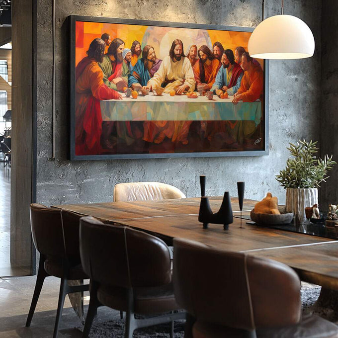 Quadro Decorativo Santa Ceia - Arte e Sofisticação para o Seu Lar - quadros decorativos para sala 1 Tela, 1 Tela Horizontal - em ambiente decorado