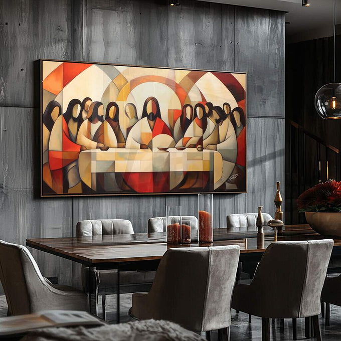 Quadro Decorativo Santa Ceia 3 - Arte em Canvas para Ambientes Sofisticados - quadros decorativos para sala 1 Tela, 1 Tela Horizontal - em ambiente decorado