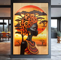 Quadro Decorativo Étnico e Elegante Rainha Africana - quadros decorativos para sala 1 Tela Vertical, 3 Telas - em ambiente decorado